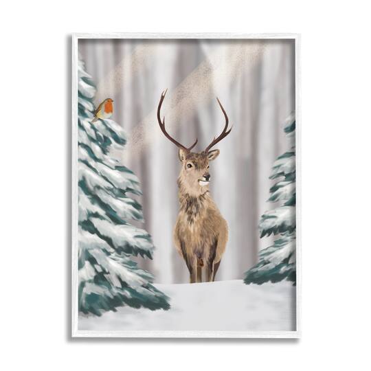 Stupell Industries Seasonal Deer Winter Landscape Framed Giclee Art
